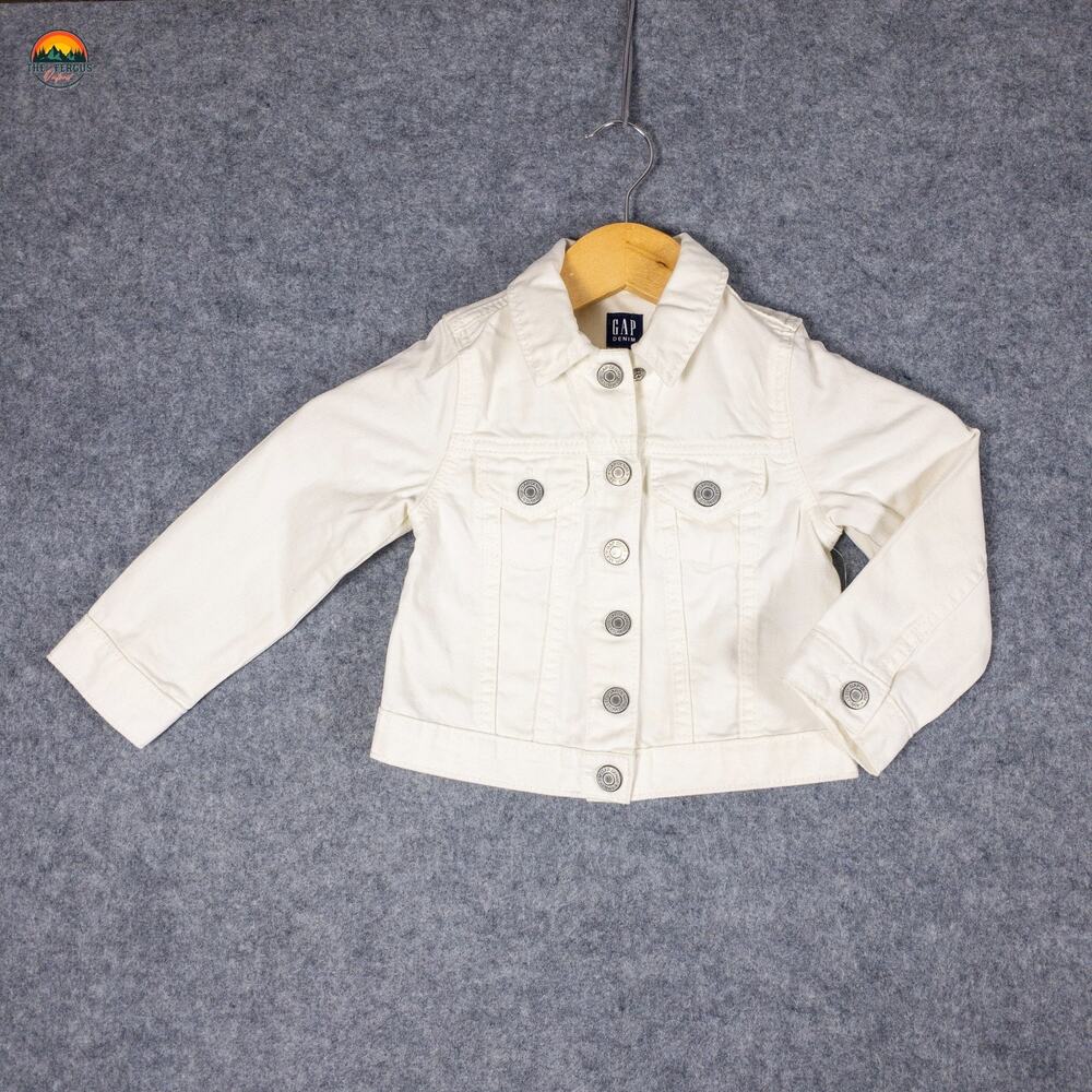 NWT Gap Jean Jacket White Denim Long Sleeve Collared Cottage Coastal Girls Sz 3